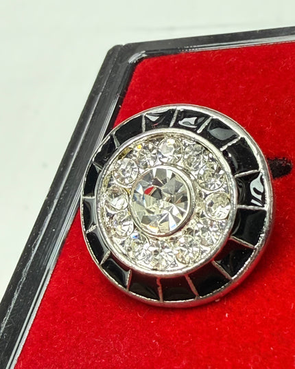 Art Deco Crystal & Black Enamel Silver Cufflinks