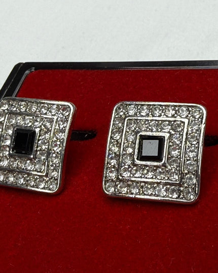 Art Deco Square Crystal & Black Onyx-Style Cufflinks