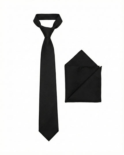 Black tie and black pocket square on a white background