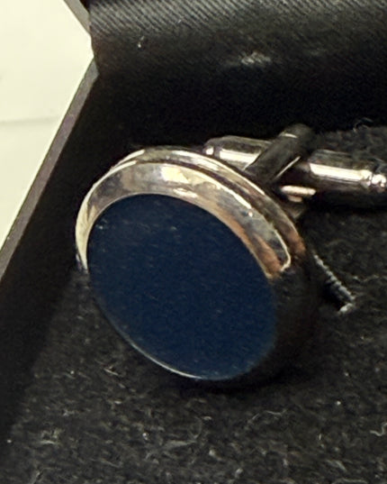 Classic Midnight Navy & Polished Silver Circular Cufflinks