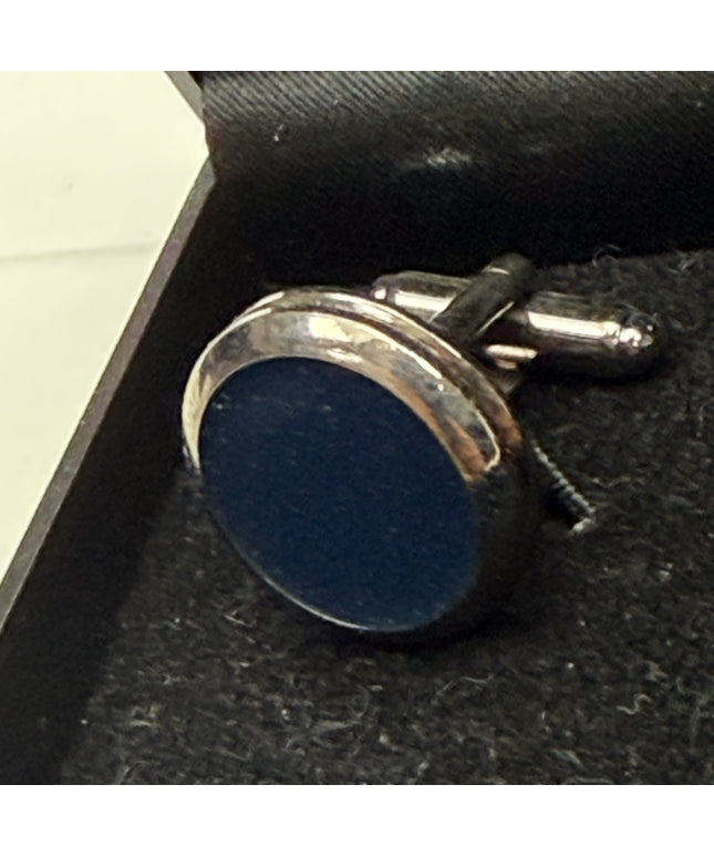 Classic Midnight Navy & Polished Silver Circular Cufflinks