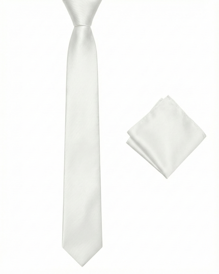 White tie and matching pocket square on a white background