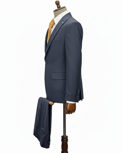 Gray suit jacket on a mannequin with a white background