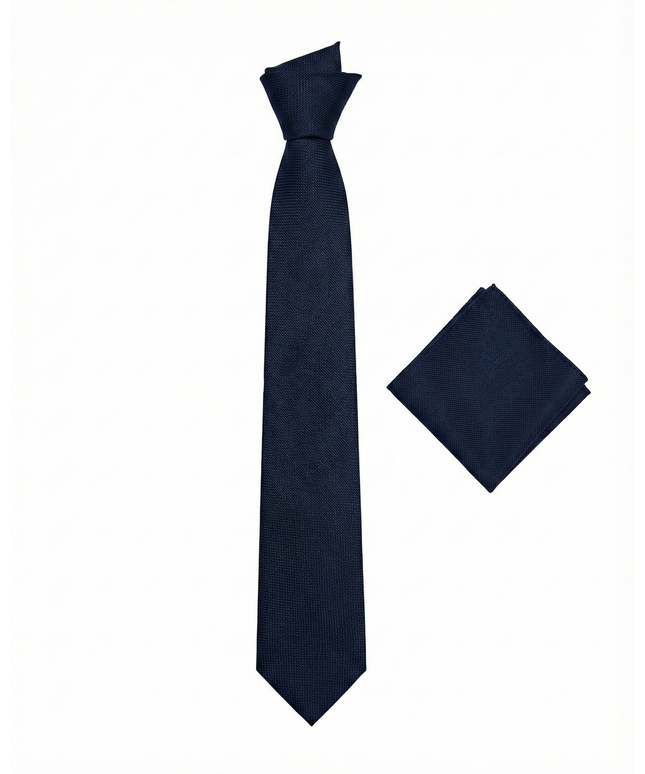 Midnight Navy Micro-Textured Tie &amp; Pocket Square Set