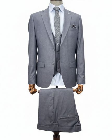 Gray suit on a mannequin with a white background