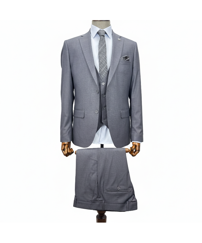 Gray suit on a mannequin with a white background