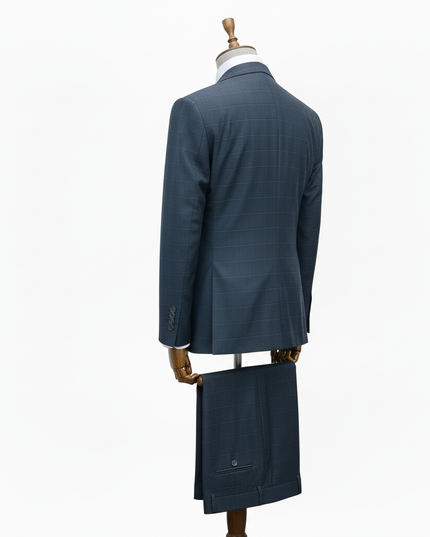 Slate Blue suit jacket on a mannequin against a white background