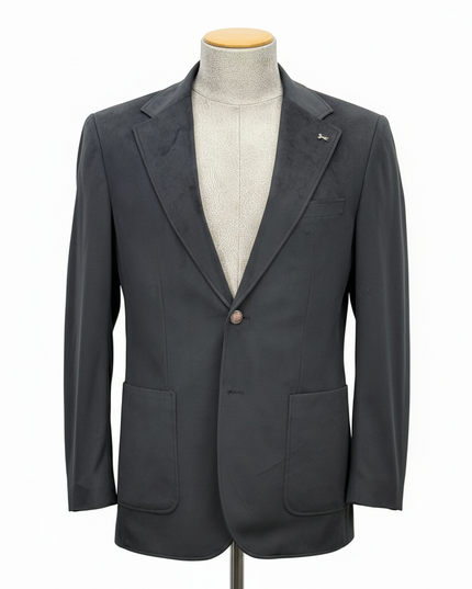 Men's Charcoal Gray Tailored Blazer with Contrast Lapel