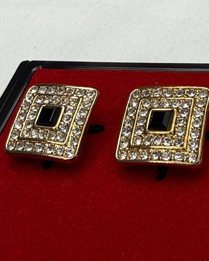 Gold-Tone Square Crystal & Black Inlay Cufflinks
