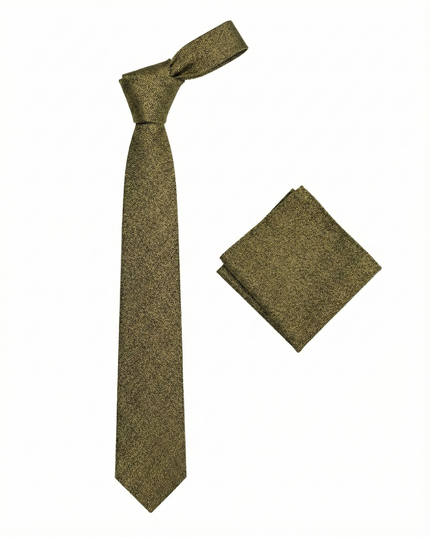 Green tie and matching pocket square on a white background