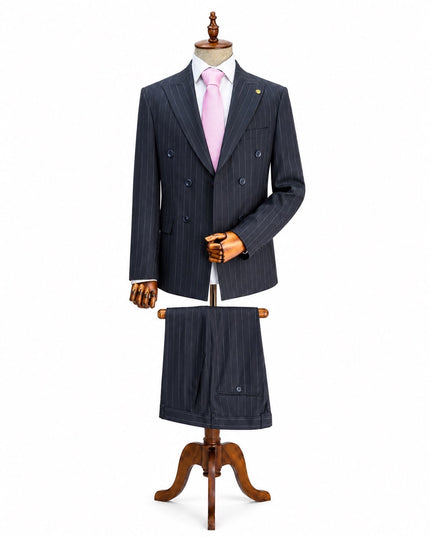 Midnight Navy Double-Breasted Pinstripe Suit