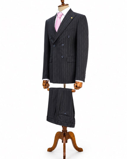 Midnight Navy Double-Breasted Pinstripe Suit