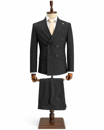 Milano Black Double-Breasted Pinstripe Suit