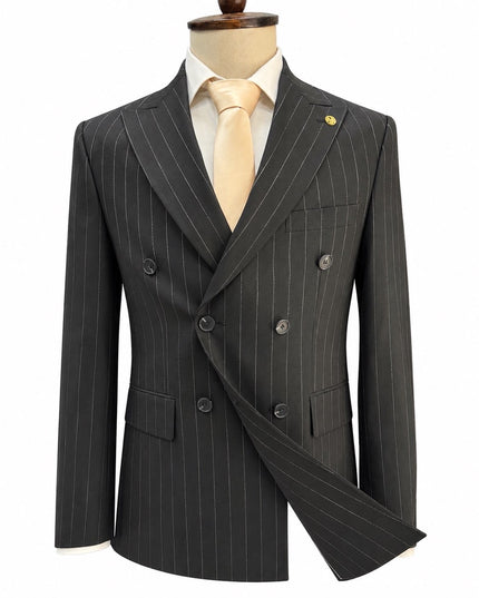 Milano Black Double-Breasted Pinstripe Suit