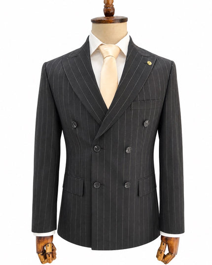 Milano Black Double-Breasted Pinstripe Suit