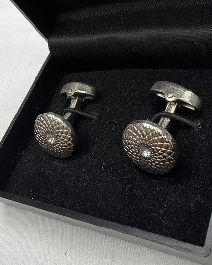 Textured Silver Crystal Center Cufflinks