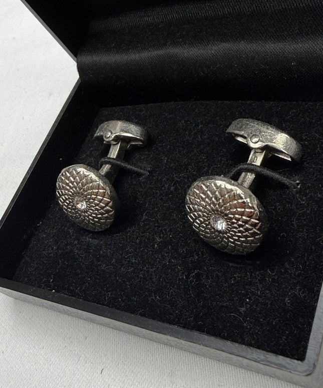 Textured Silver Crystal Center Cufflinks