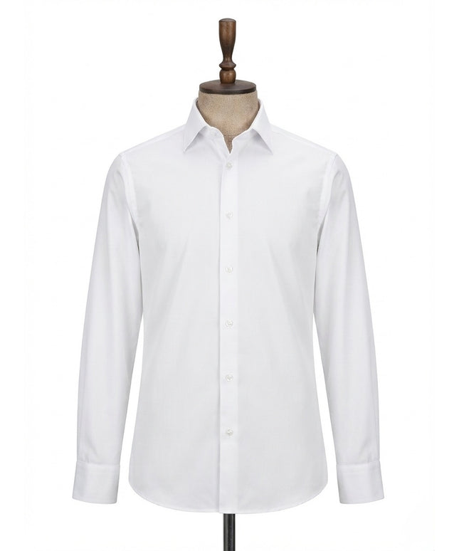 White dress shirt on a mannequin against a white background