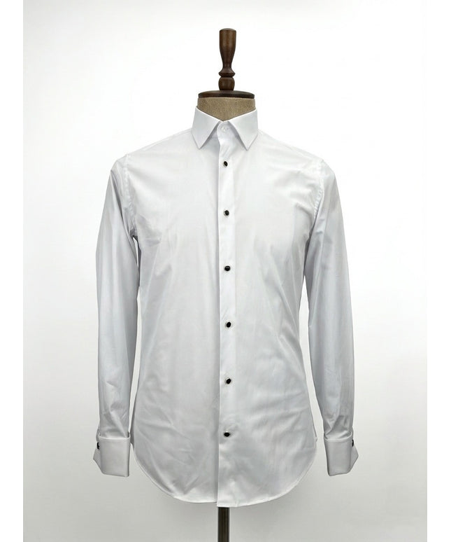 White dress shirt on a mannequin against a white background