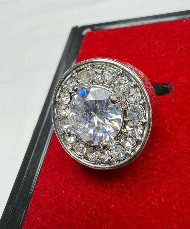 Luxury Silver Halo Crystal Cufflinks 1