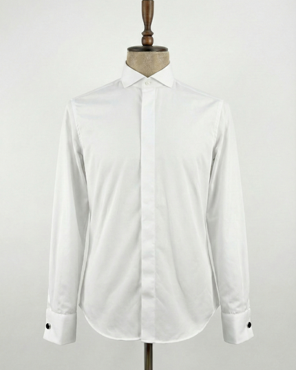 Men’s Minimalist White Concealed Placket Dress Shirt