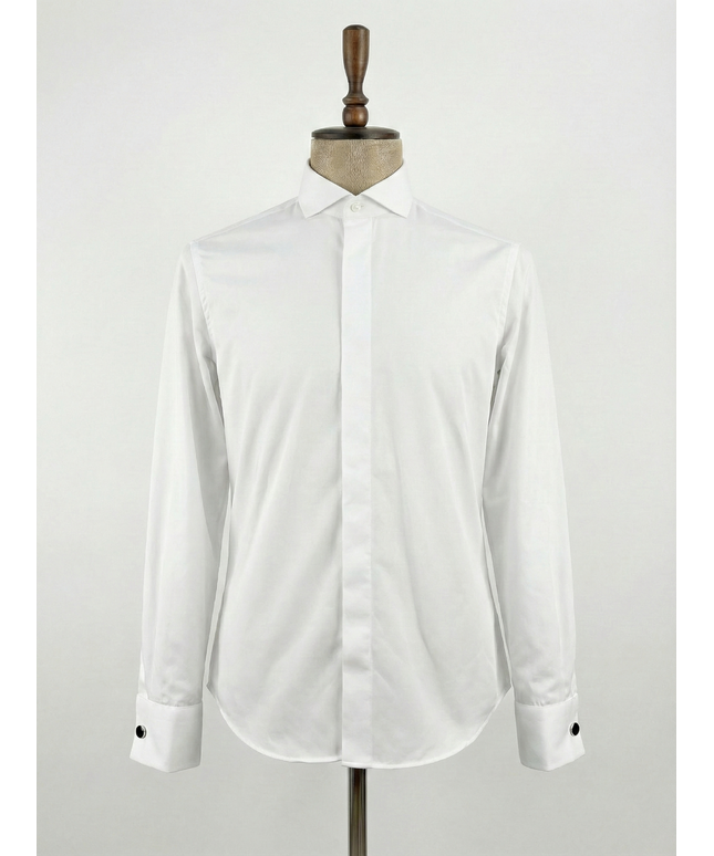 Men’s Minimalist White Concealed Placket Dress Shirt