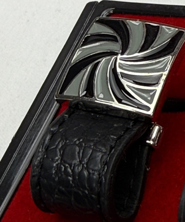 Modern Monochrome Swirl Cufflinks with Croc-Embossed Detail