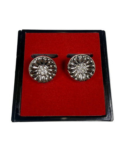 Silver-Tone Radiant Sunburst Cufflinks with Crystal Cluster Center