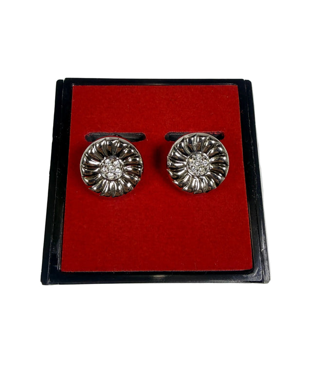 Silver-Tone Radiant Sunburst Cufflinks with Crystal Cluster Center