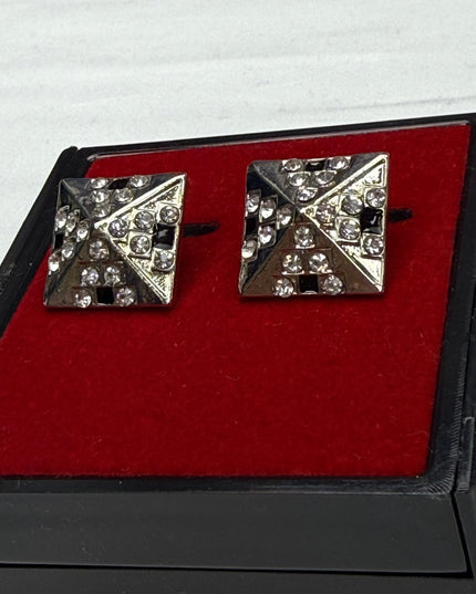 Square Art Deco Pyramid Crystal & Black Enamel Cufflinks