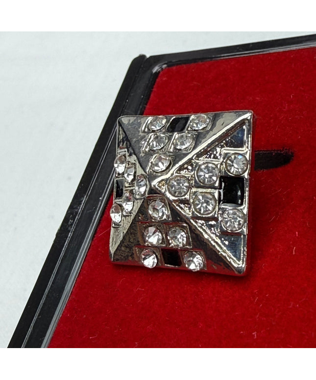 Square Art Deco Pyramid Crystal & Black Enamel Cufflinks1