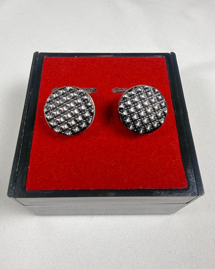 Textured Silver-Tone Pyramid Stud Round Cufflinks