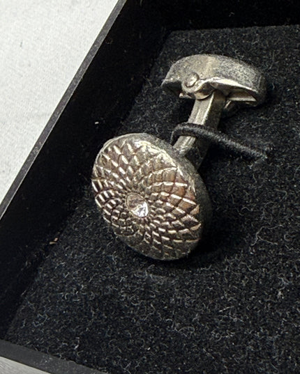 Textured Silver Crystal Center Cufflinks