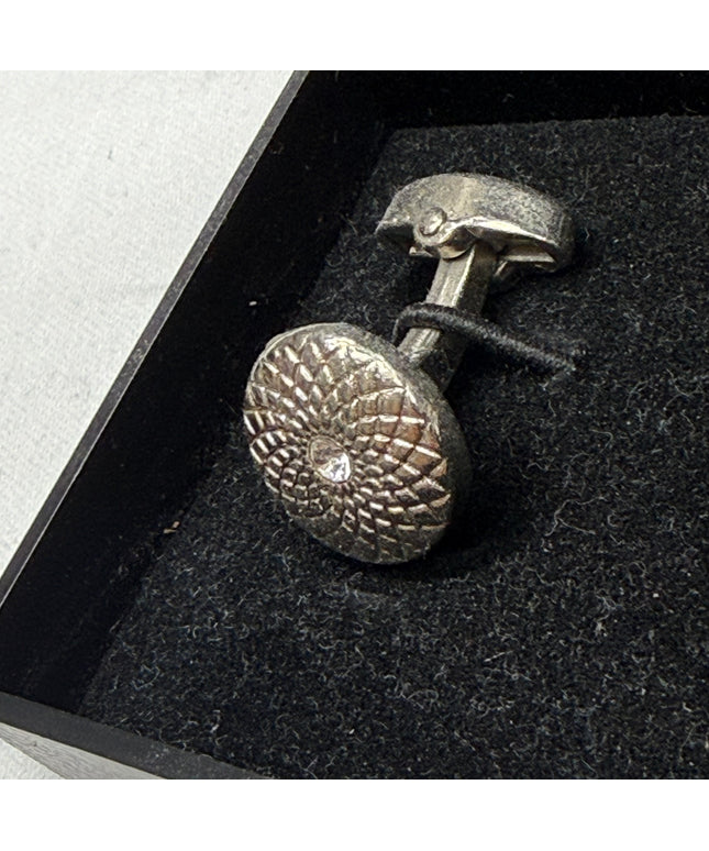 Textured Silver Crystal Center Cufflinks