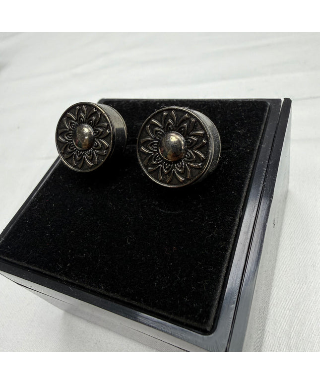 Vintage Lotus Mandala Antique Silver Cufflinks